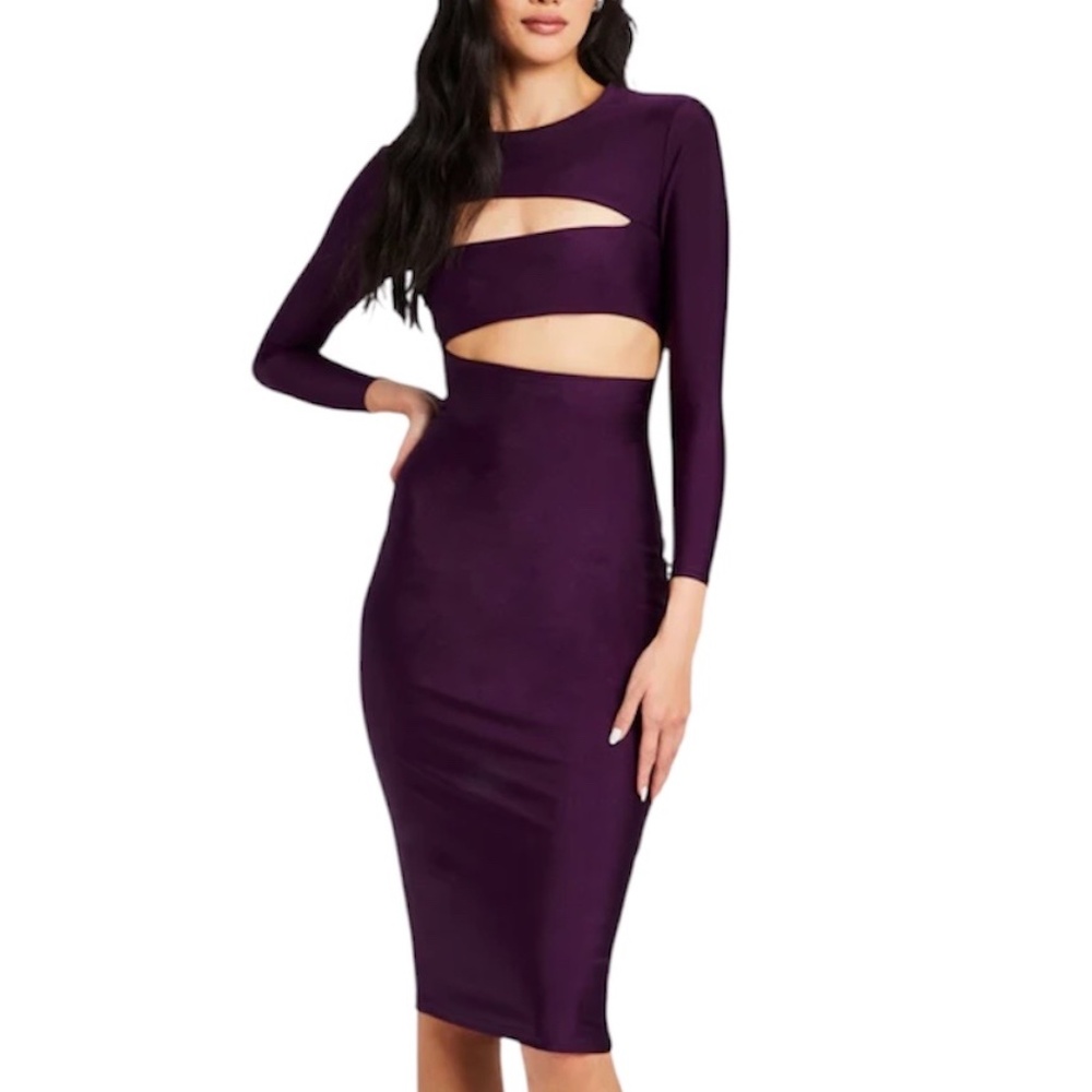 Ser.o.ya NWT Kepla Bodycon Dress Cutout Long Sleeve Eggplant Purple Seroya XXS